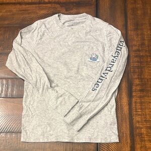 Vineyard Vines Boys Heather Gray Holiday Logo Long Sleeve Tee